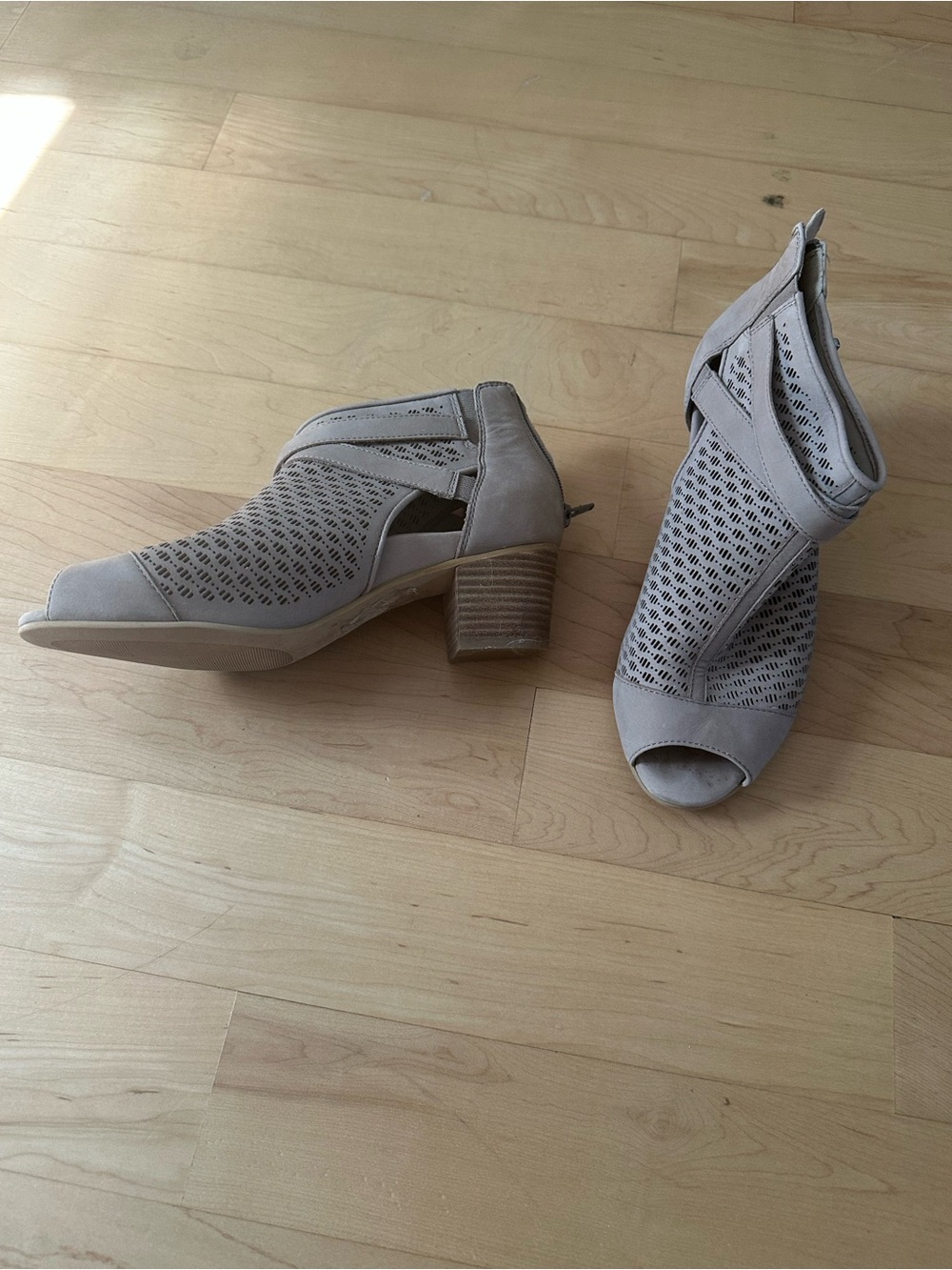Earth Taupe Cutout Peep-Toe Block Heel Booties